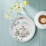 Plato De Papel Azul morado floral ducha de novia fiesta de té<br><div class="desc">Color azul púrpura color de agua fiesta de té floral ducha de novia monogramado placas de papel personalizadas plantilla decoración de mesa de ducha de novia</div>