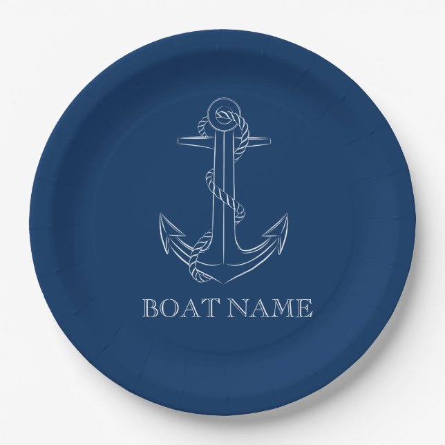Plato De Papel Azul Nautical Spirit Anchor Navy (Anverso)