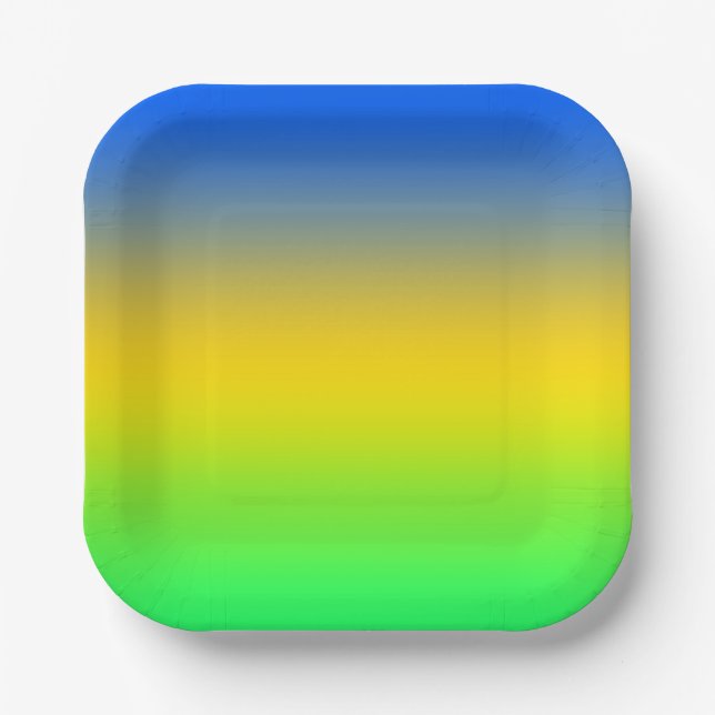 Plato De Papel Azul neón, amarillo, gradiente verde, oscuro. (Anverso)
