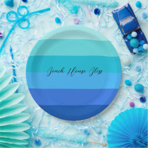 Plato De Papel Azul oceánico y rayas verdes