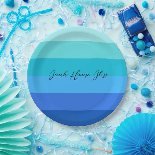 Plato De Papel Azul oceánico y rayas verdes (Fiesta)