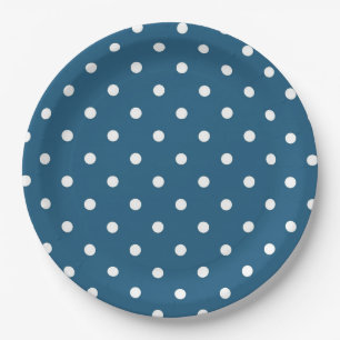 Plato De Papel Azul oscuro con puntos de polka
