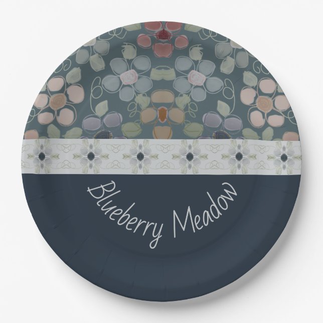 Plato De Papel Azul Oscuro Y Gris (Anverso)