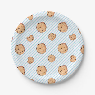 Plato de papel azul para cumpleaños con leche y ga