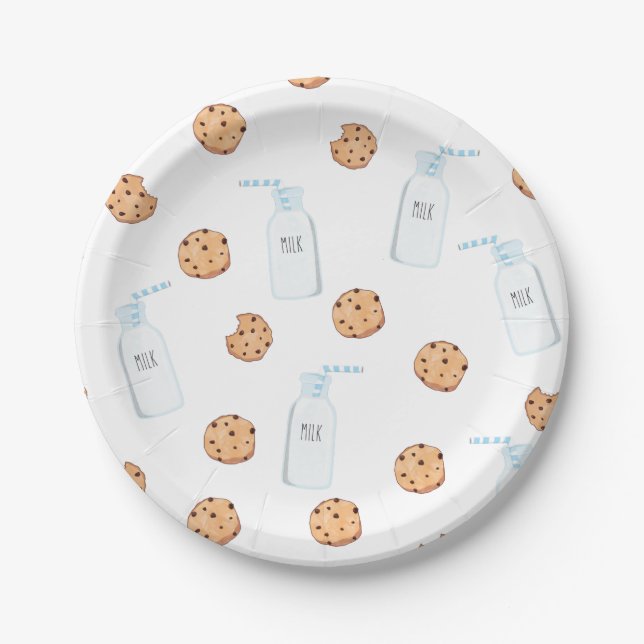Plato de papel azul para cumpleaños con leche y ga (Anverso)