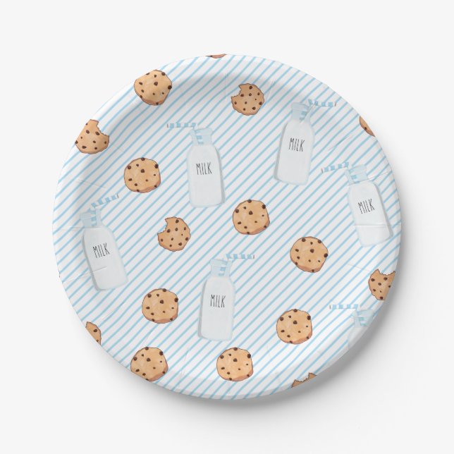 Plato de papel azul para cumpleaños con leche y ga (Anverso)