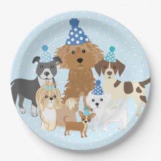 Plato de papel azul para fiesta de cumpleaños de c