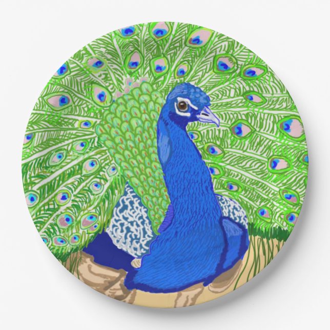 Plato De Papel Azul Peacock (Anverso)