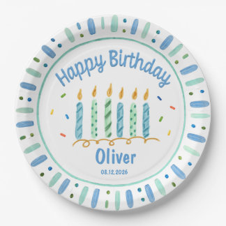 Plato de papel azul personalizado para cumpleaños