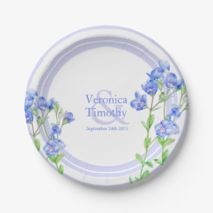 Plato De Papel azul personalizado Veronica Speedwell flor acuarel