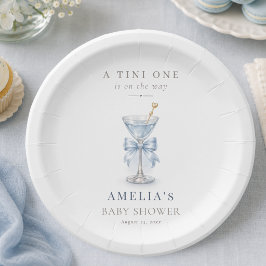 Plato De Papel Azul Polvo Un Tini Un Martini Bow Niño Baby Shower