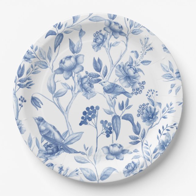 Plato De Papel Azul, porcelana, china azul, tela floral, chinoise (Anverso)
