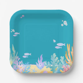 Plato De Papel Azul puro bajo placas de papel marino