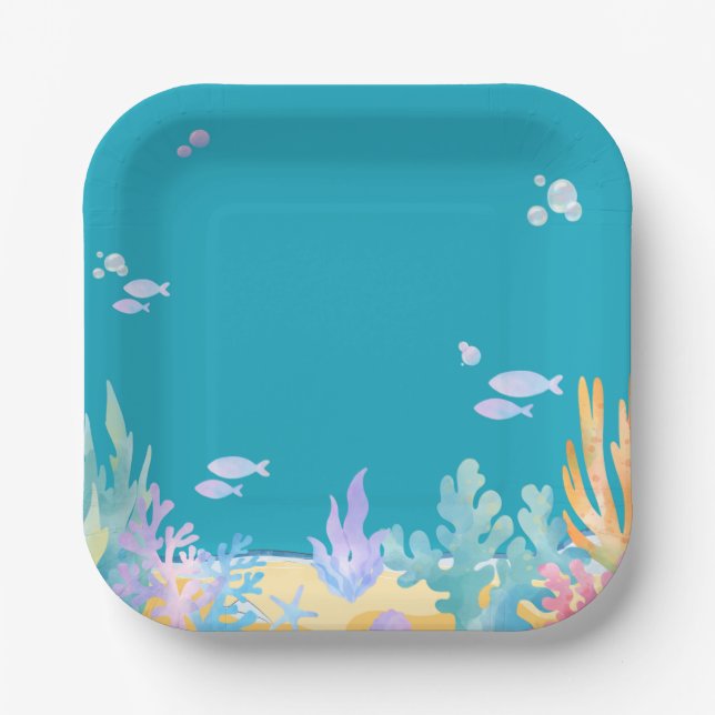 Plato De Papel Azul puro bajo placas de papel marino (Anverso)