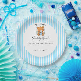 Plato De Papel Azul rayado apenas podemos esperar