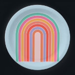 Plato De Papel Azul retro arcoiris colorido<br><div class="desc">Resumen Arcoiris Retro - Arcoiris Colorido - Fondo Azul.</div>