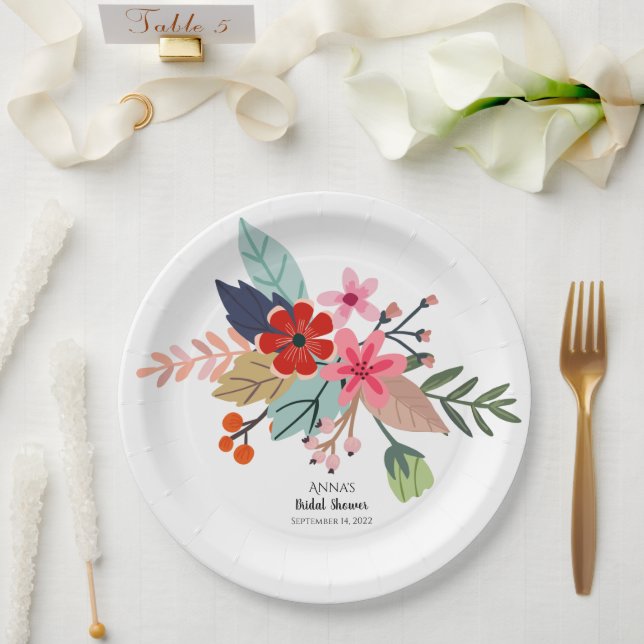 Plato De Papel Azul rosa grandes ramos de verano (Boda)