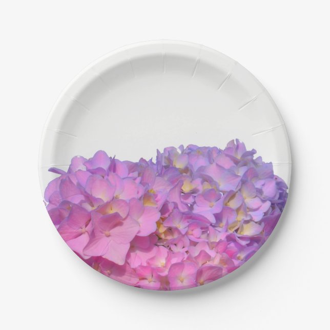 Plato De Papel Azul rosa Hydrangeas flores púrpura elegantes (Anverso)