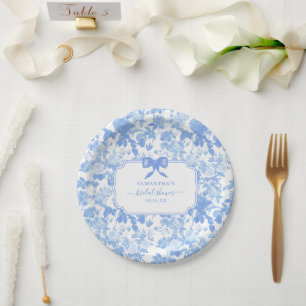 Plato De Papel Azul Rosas Florales Blancas Chinoiserie Despedida
