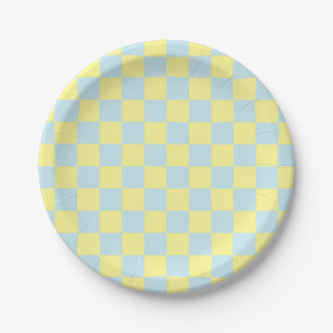 Plato De Papel Azul suave y amarillo bajo control