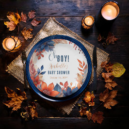 Plato De Papel Azul | Terracota Oh Boy Fall Floral Baby Shower