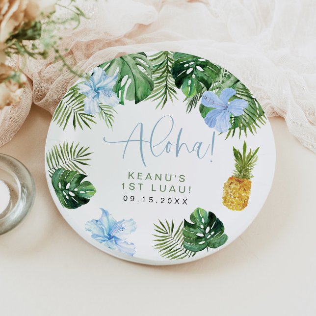 Plato De Papel Azul tropical LALANI Hibiscus Luau Primer cumpleañ (Subido por el creador)
