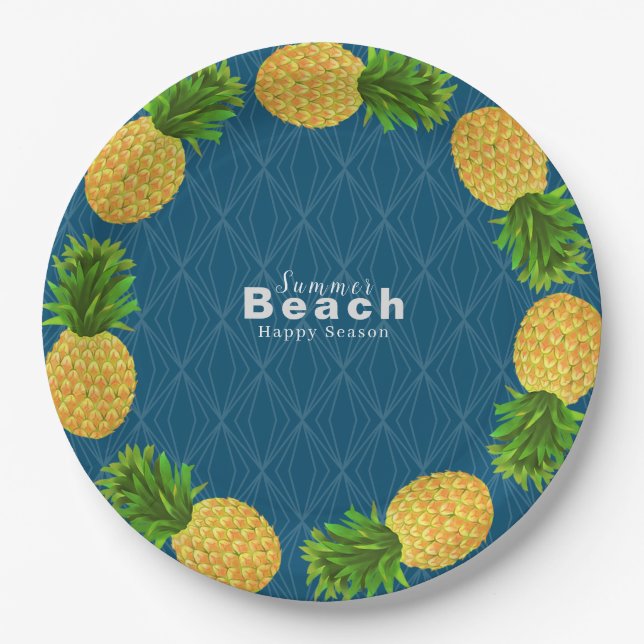 Plato De Papel Azul turquesa de piña (Anverso)