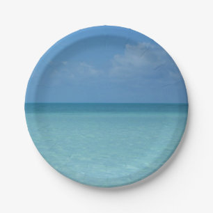 Plato De Papel Azul turquesa tropical del horizonte del Caribe