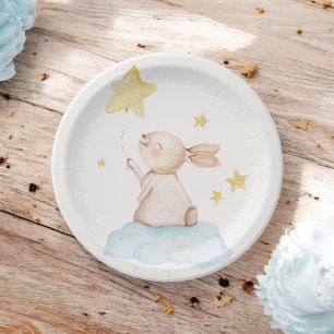 Plato De Papel Azul un conejito amarillo estrella globo Baby Show