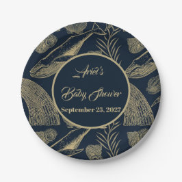 Plato De Papel Azul vintage de ballena náutica