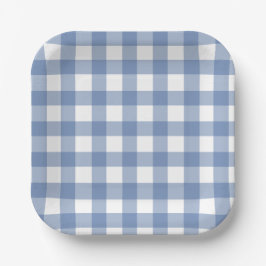 Plato De Papel Azul y Blanco Dainty Buffalo Check