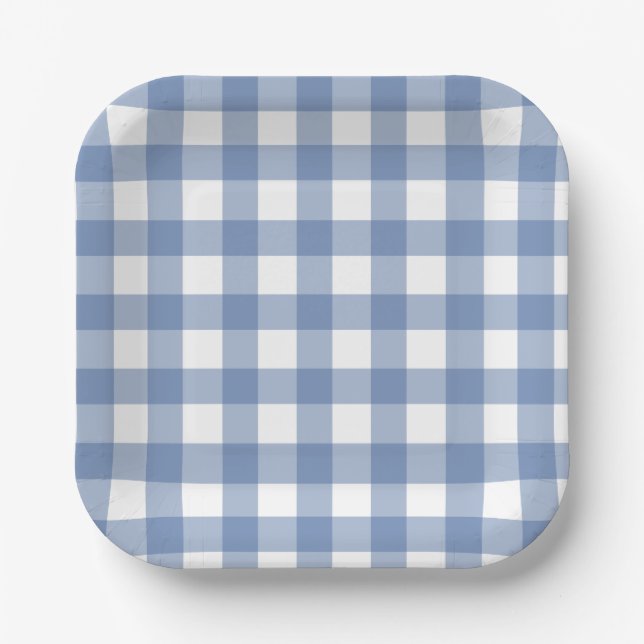 Plato De Papel Azul y Blanco Dainty Buffalo Check (Anverso)