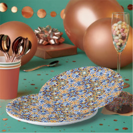 Plato De Papel azul y marrón mediterráneo