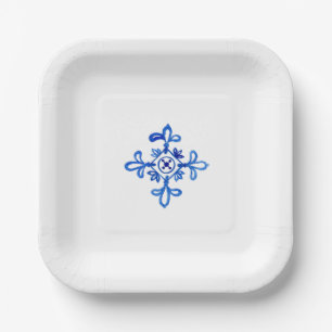Plato De Papel Azulejo Azul Cobalto Mediterráneo Genérico