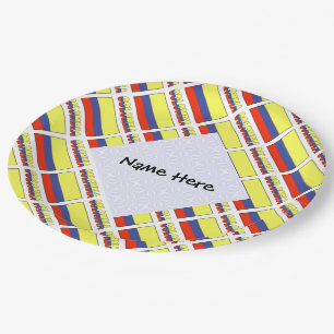 Plato De Papel Azulejo de bandera colombiana personalizado negro 