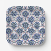 Azulejo de mandala de abanico azul bohemio