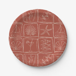 Plato De Papel Azulejo de Terracota Costero Mediterráneo Dibujado