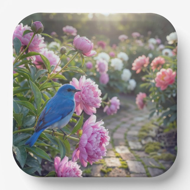 Plato De Papel Azulejo en una Peonía Rosa (Anverso)
