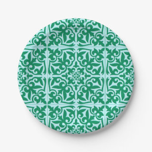 Plato De Papel Azulejo marroquí - turquesa y aqua