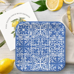 Plato De Papel Azulejo Mediterráneo Azul Bodas o Despedida de Sol