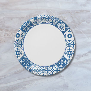 Plato De Papel Azulejo Santorini Griego/ tema español