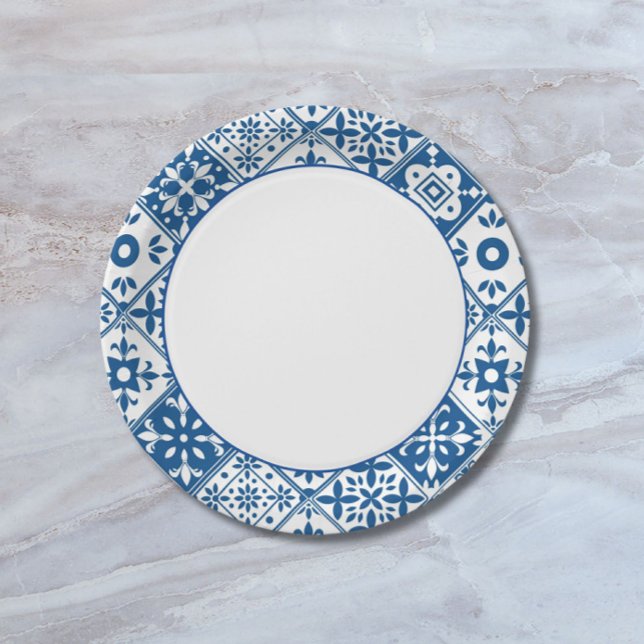 Plato De Papel Azulejo Santorini Griego/ tema español (Subido por el creador)