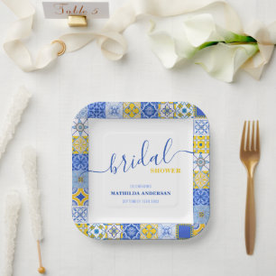 Plato De Papel Azulejos azules italianos ducha de novias de veran