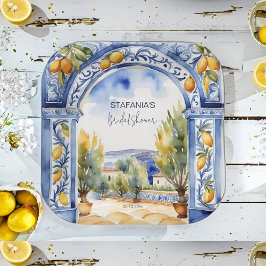 Plato De Papel Azulejos azules italianos leones arco ducha de nov