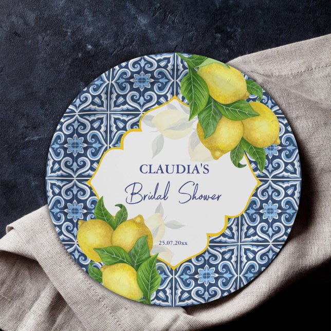 Plato De Papel Azulejos azules limón fiesta de despedida de solte (Subido por el creador)