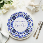 Plato De Papel Azulejos azules Talavera ducha de novia mexicana<br><div class="desc">Talavera azulejo azulejos azules vintage ducha de matrimonio mexicana monograma plancha de papel impreso,  azul mediterráneo azulejos azul Maiólica azulejos griegos patrón de ducha de novia planchas personalizadas ducha de matrimonio decoración de mesa</div>