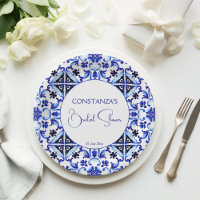 Azulejos azules Talavera ducha de novia mexicana