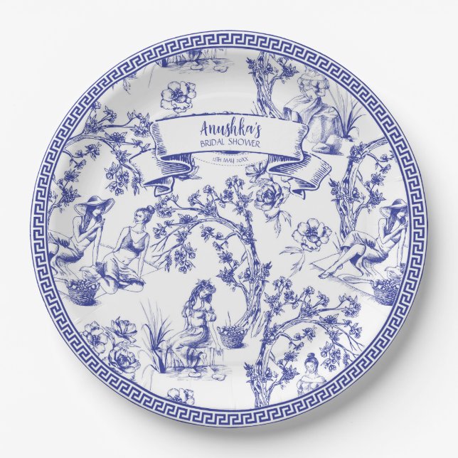 Plato De Papel Azulejos azules y blancos (Anverso)