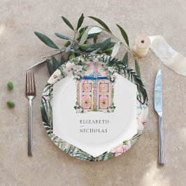 Plato De Papel Azulejos Florales | Boda Tropical Marroquí