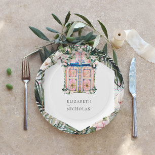 Plato De Papel Azulejos Florales Boda Tropical Marroquí